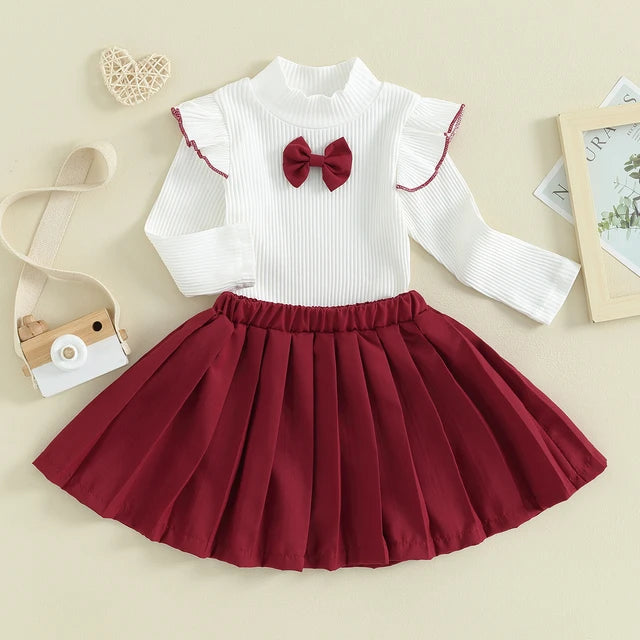 2PC Baby Girl Skirt Suit Maroon