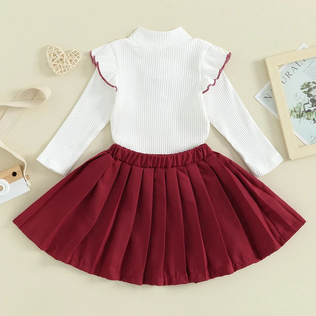 2PC Baby Girl Skirt Suit Maroon