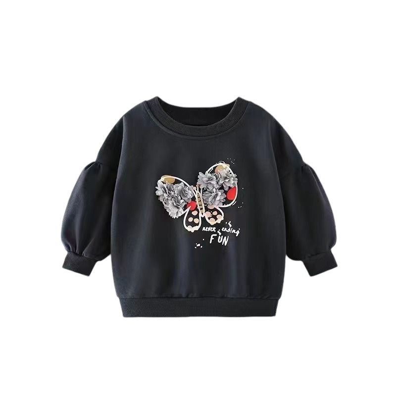 Baby Girl Black Butterfly Sweat T-Shirt