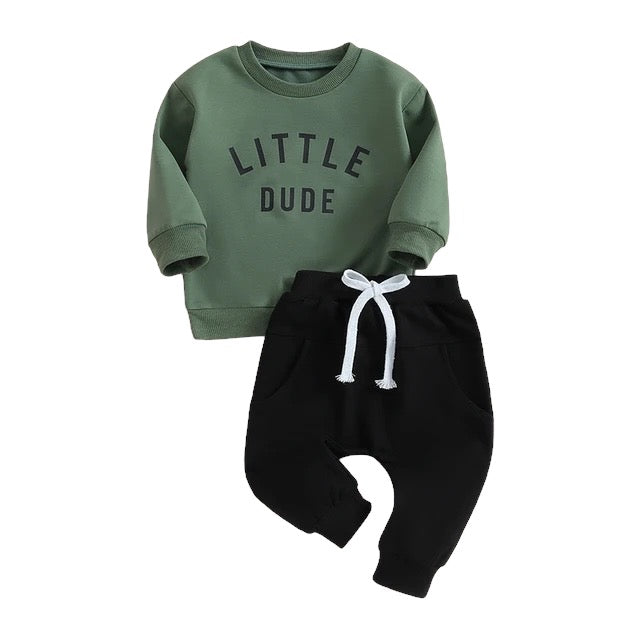 2PC Green Baby boy Little Dude Suit