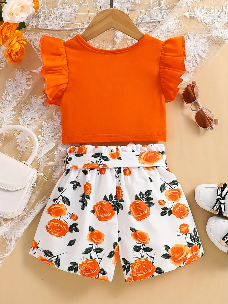2PC Orange Flower Suit