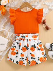 2PC Orange Flower Suit