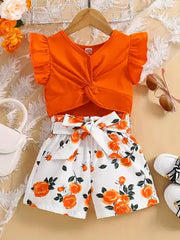 2PC Orange Flower Suit