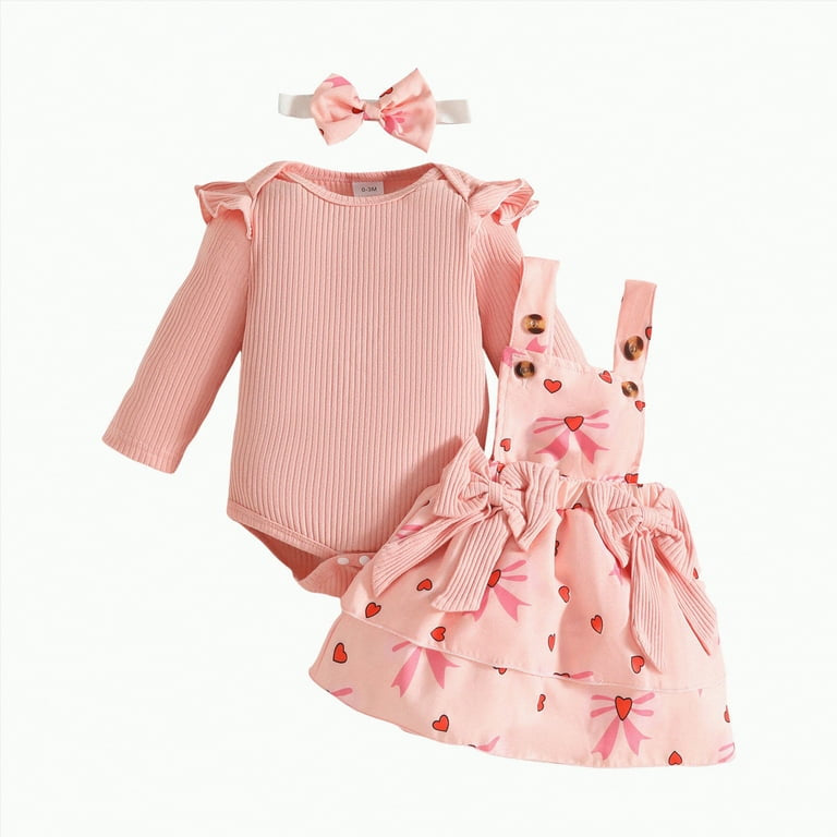 2PC Baby Girl Red Heart Bodysuit Set