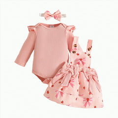 2PC Baby Girl Red Heart Bodysuit Set