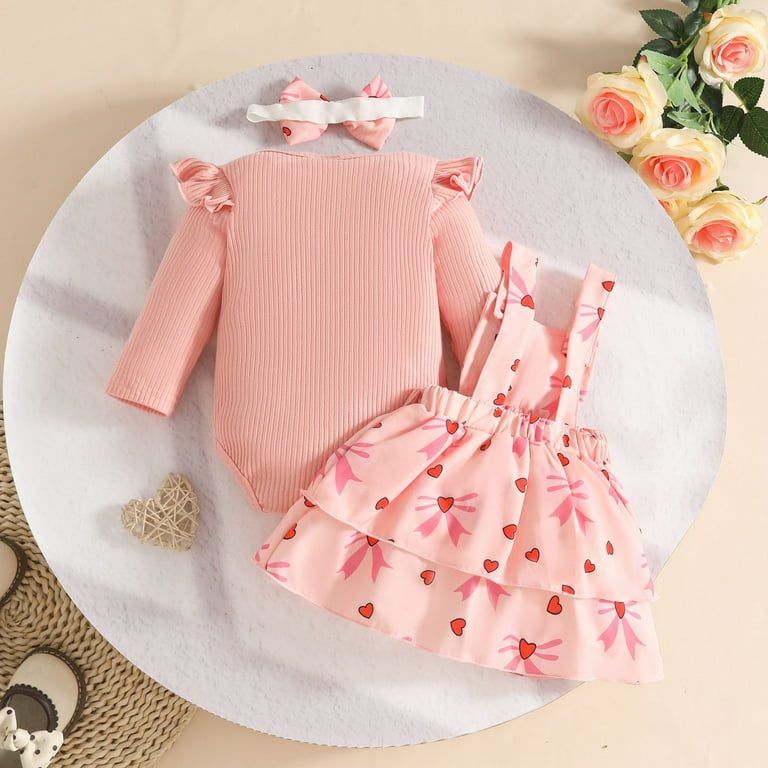 2PC Baby Girl Red Heart Bodysuit Set