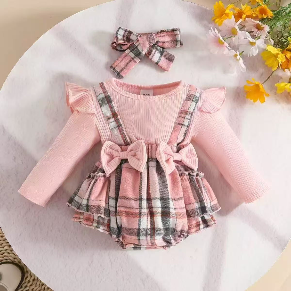 3PC Pink Checkered Body Suit Set