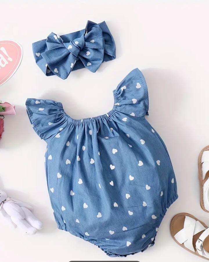 2PC White Heart Bodysuit Set