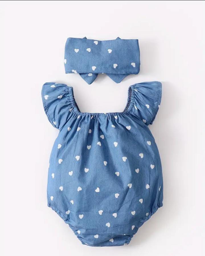 2PC White Heart Bodysuit Set
