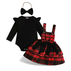 3Pc Red Checkered Bodysuit Set