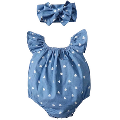 2PC White Heart Bodysuit Set