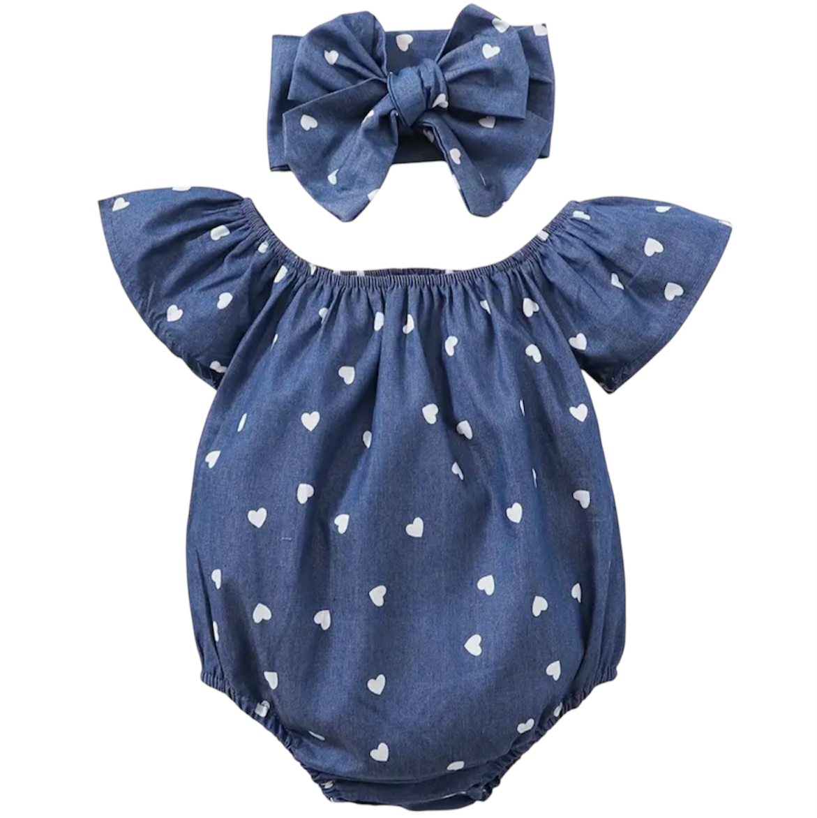 2PC White Heart Bodysuit Set