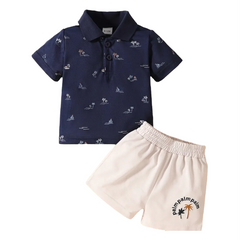 2PC Blue Polo & Beige Short