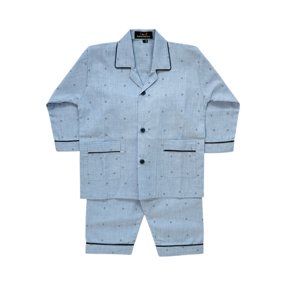 Blue Full Sleeves Cotton Night Suit