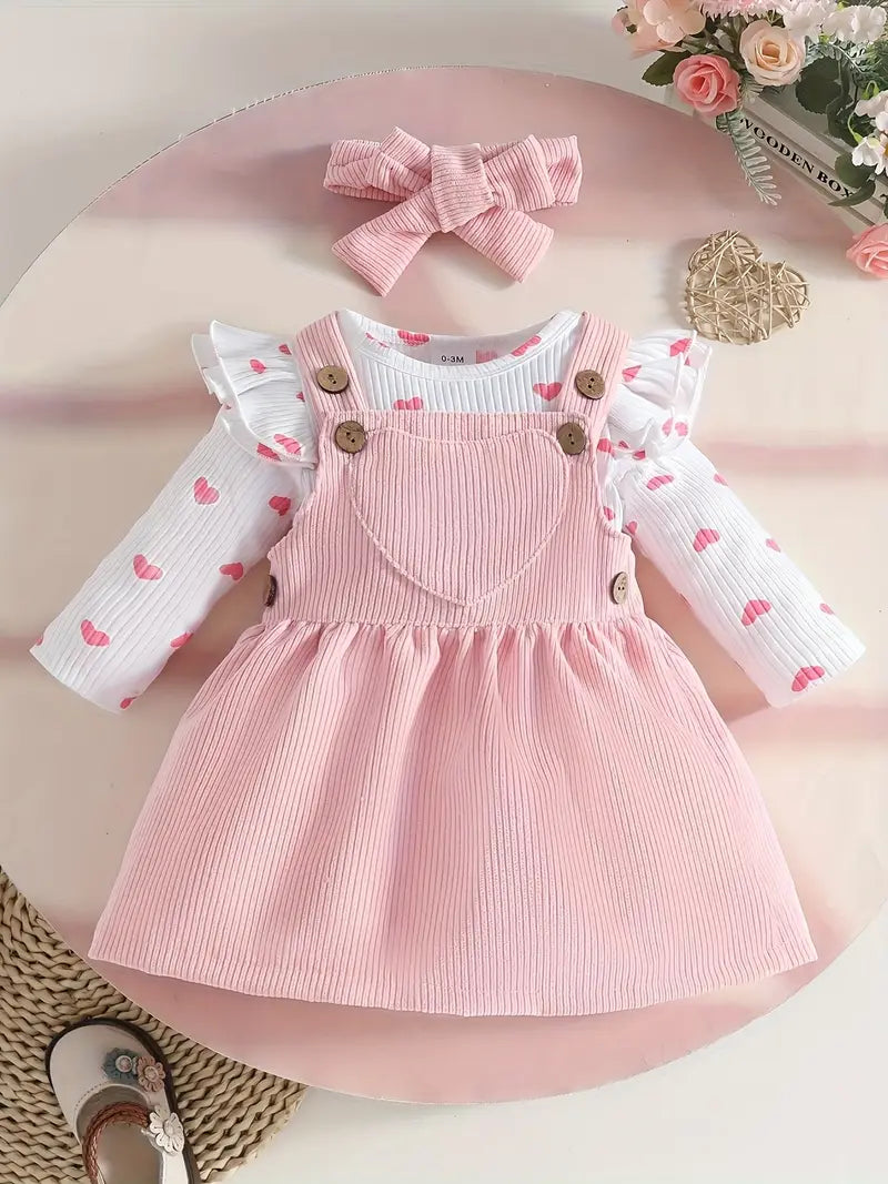 3PC Baby Girl Pink Heart body Suit Set