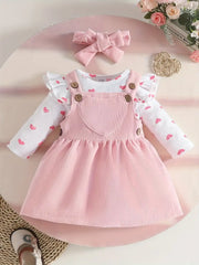 3PC Baby Girl Pink Heart body Suit Set