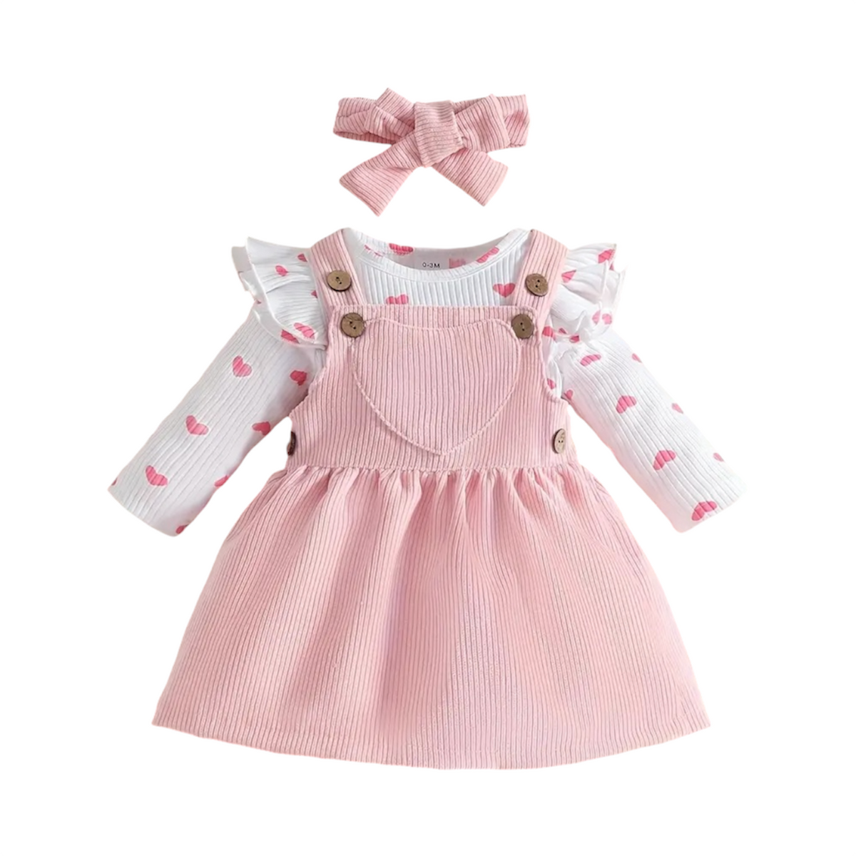 3PC Baby Girl Pink Heart body Suit Set