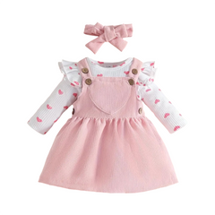 3PC Baby Girl Pink Heart body Suit Set