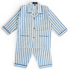 Blue Stripes Full Sleeves Cotton Night Suit