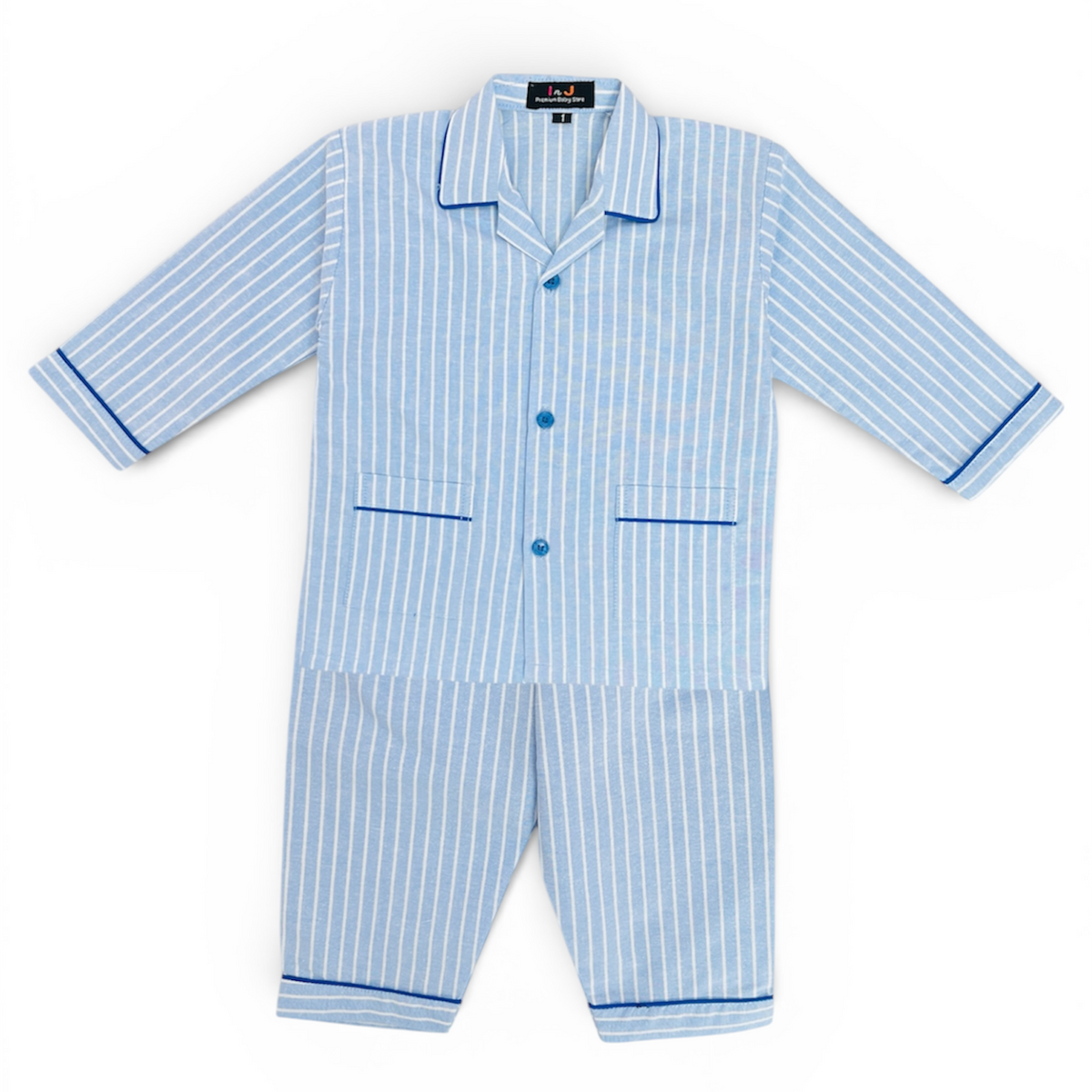 White Stripes Full Sleeves Cotton Night Suit