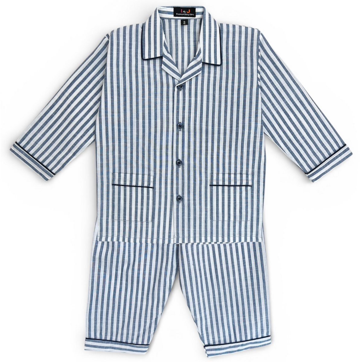 Blue Stripes Full Sleeves Cotton Night Suit