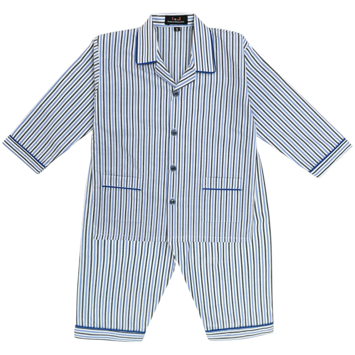 Blue Stripes Full Sleeves Cotton Night Suit