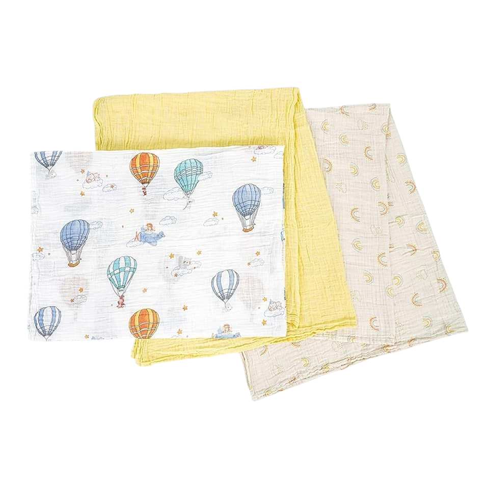 3PC Muslin Swaddle Sheets 100% Cotton