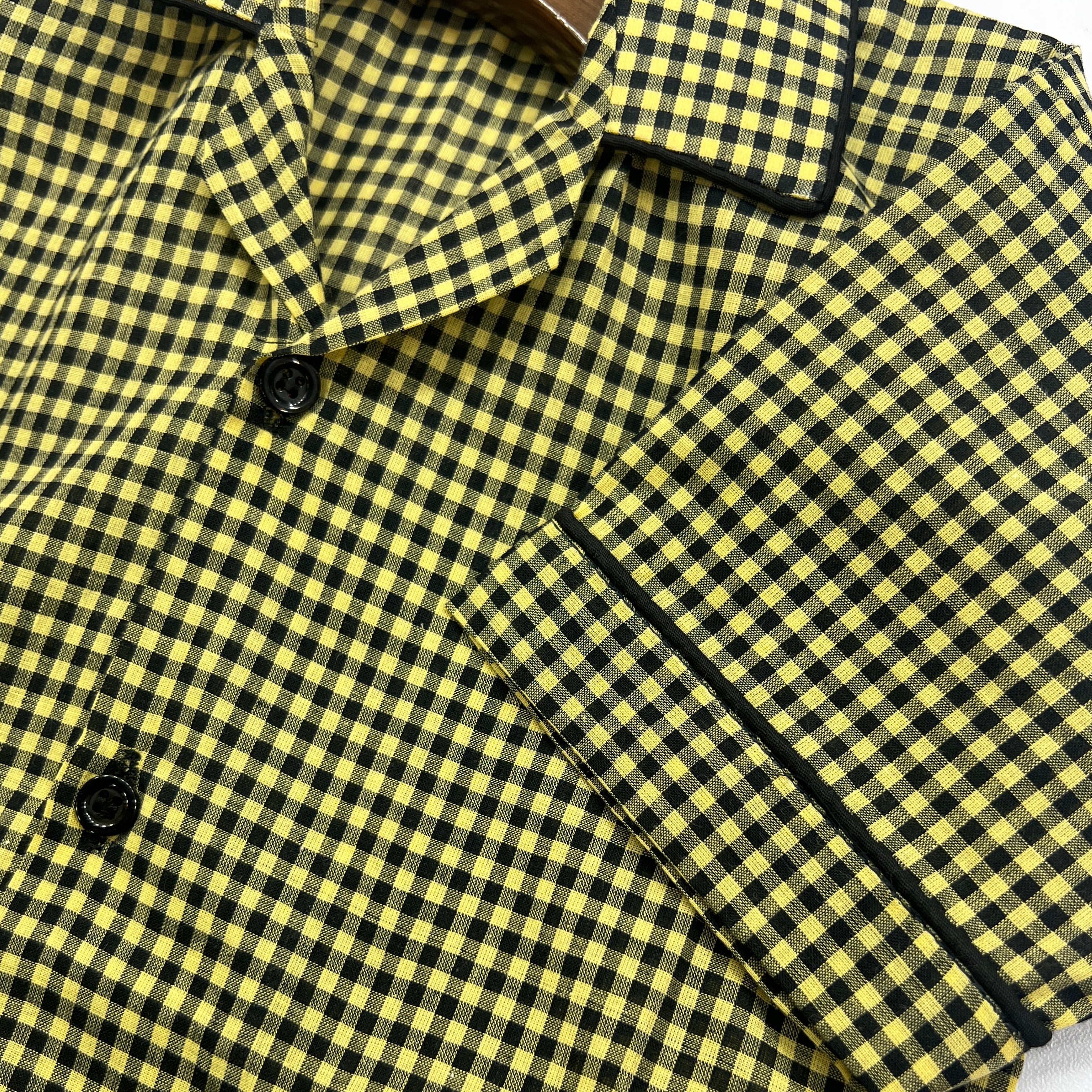 Yellow Checkered Cotton Night Suit