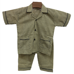 Yellow Checkered Cotton Night Suit