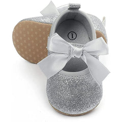 Baby Girl Silver Bow Pre Walker Pumps