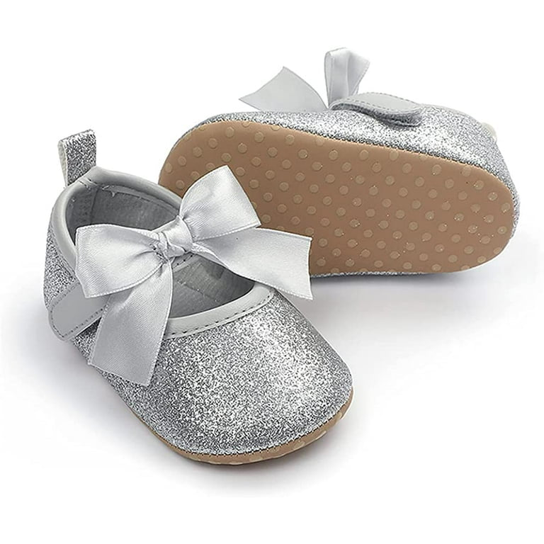 Baby Girl Silver Bow Pre Walker Pumps