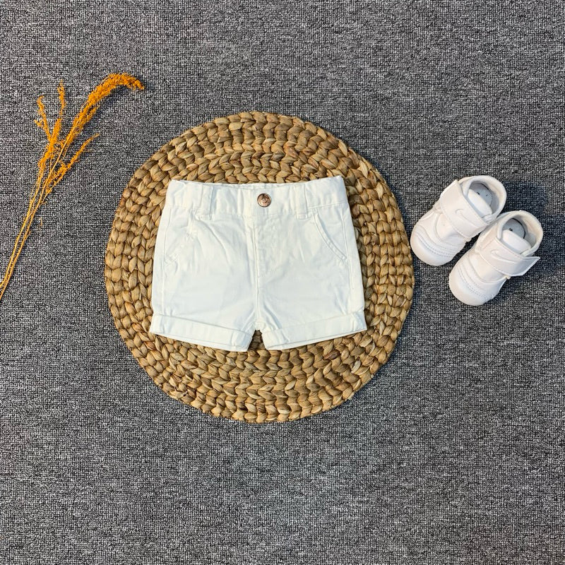 White Cotton Shorts For Baby Boys