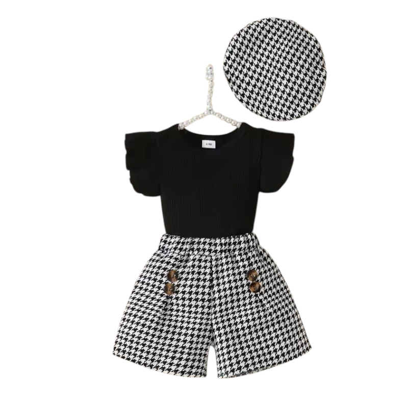 Baby Girl Black Checkered 3-Piece Outfit