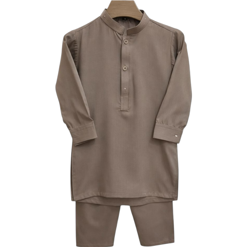 Baby Boy Brown Wash-n-Wear Kurta Trouser Set