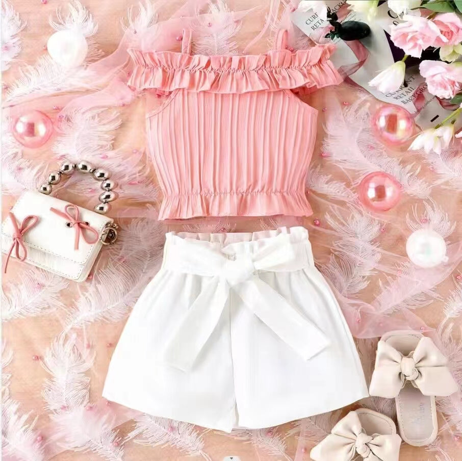 2Pc Pink Off Shoulder Suit