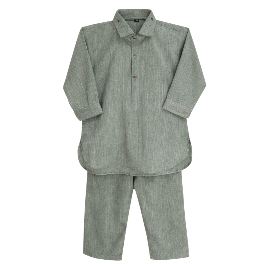 Baby Boy Green Wash-N-Wear Kurta Trouser Set