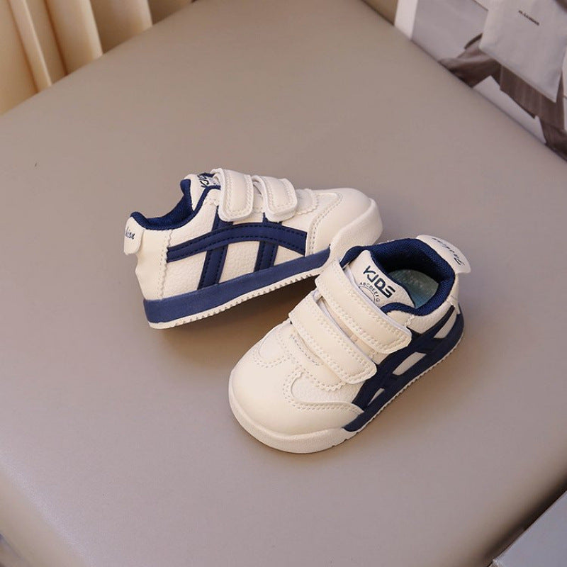 Baby Boy White Casual Joggers with Blue Detail