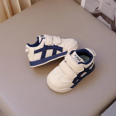 Baby Boy White Casual Joggers with Blue Detail