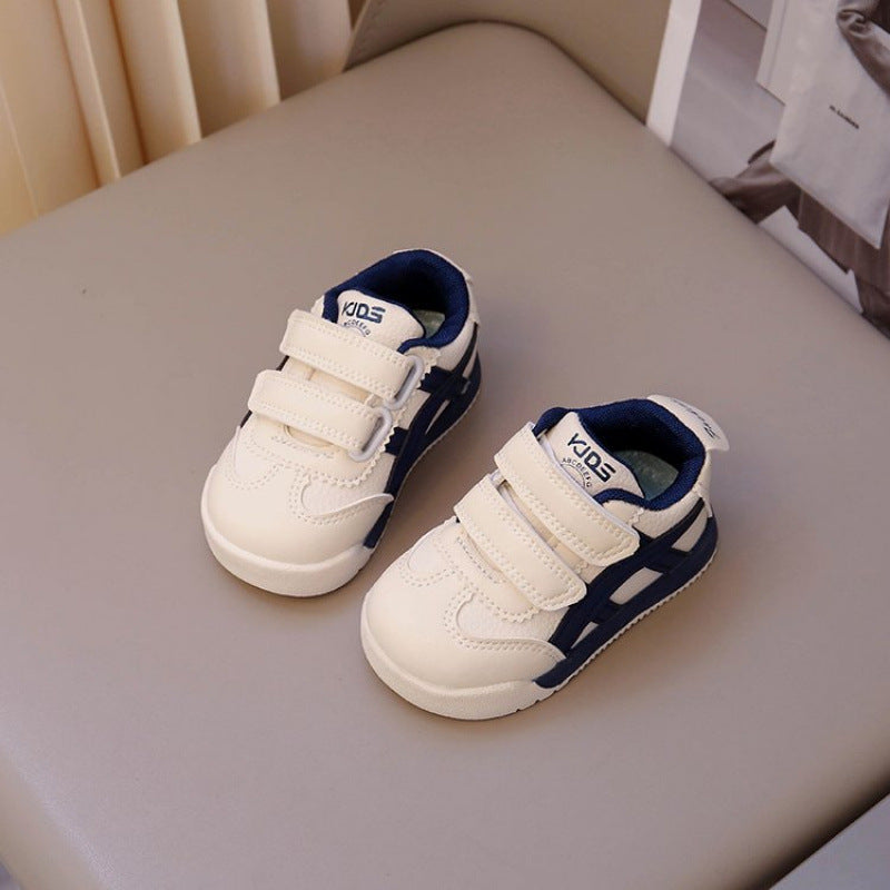 Baby Boy White Casual Joggers with Blue Detail