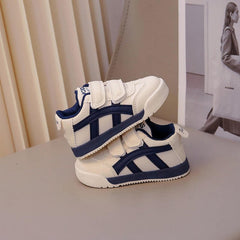 Baby Boy White Casual Joggers with Blue Detail