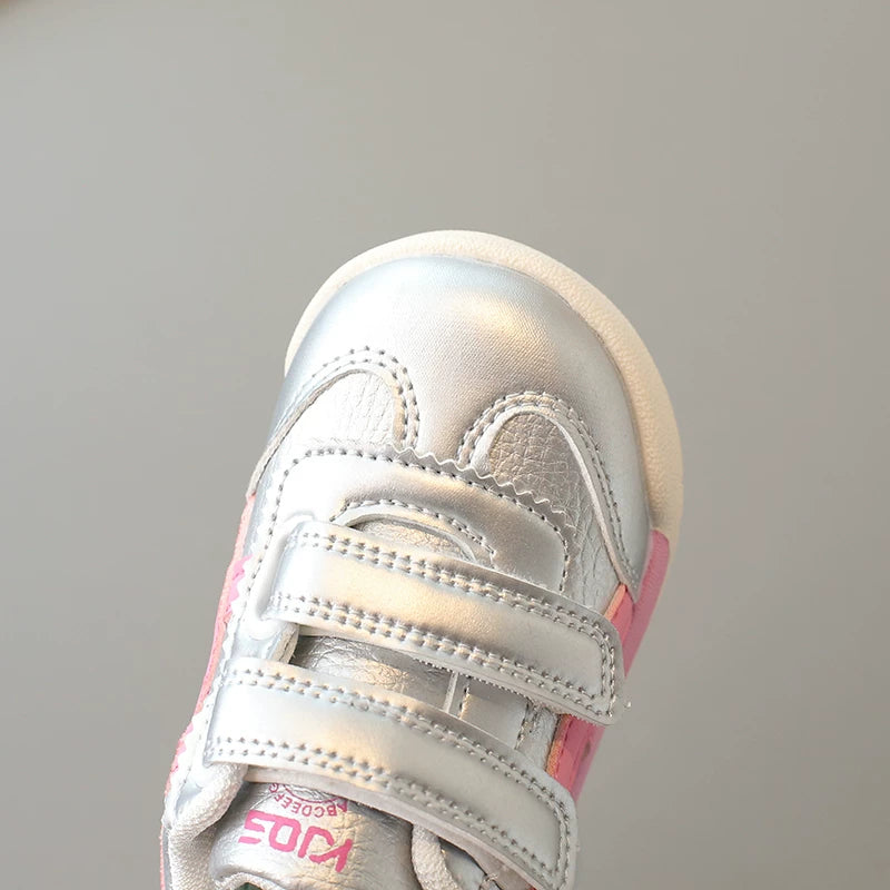 Baby Girl Silver Casual Joggers with Pink Detail