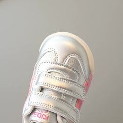 Baby Girl Silver Casual Joggers with Pink Detail