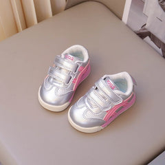 Baby Girl Silver Casual Joggers with Pink Detail