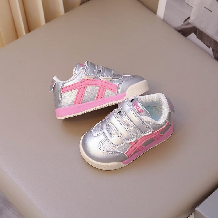 Baby Girl Silver Casual Joggers with Pink Detail
