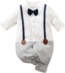 Baby Boys Long Sleeve Romper with Bow Tie