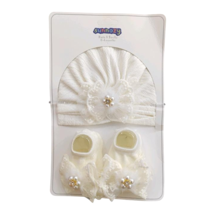 White Turban Cap & Socks Set