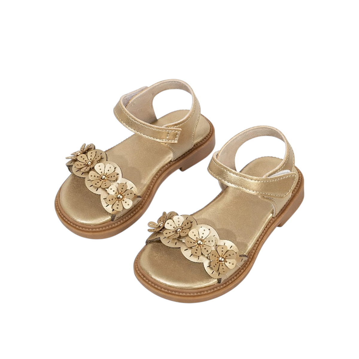 Baby Girl Party Wear Golden Floral Sandals