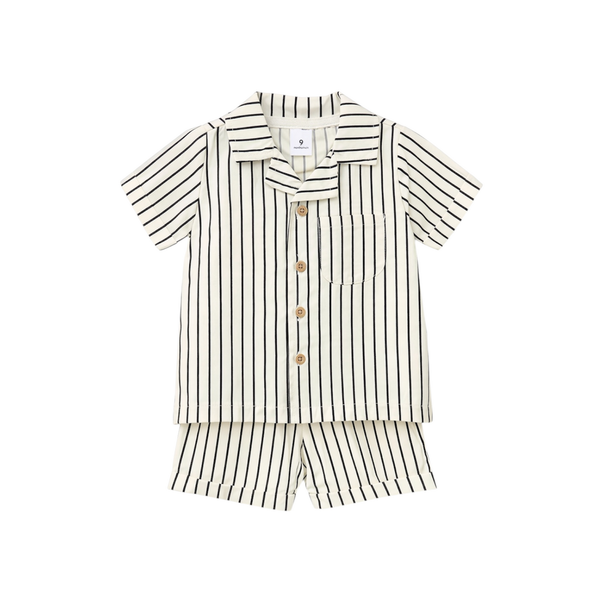 Baby Boy 3-Piece Cream Striped Shorts Suit with Dino Print T-Shirt