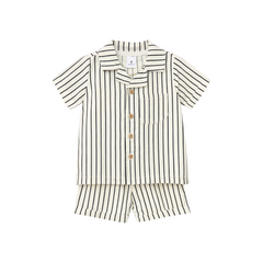 Baby Boy 3-Piece Cream Striped Shorts Suit with Dino Print T-Shirt