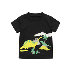 Baby Boy 3-Piece Cream Striped Shorts Suit with Dino Print T-Shirt